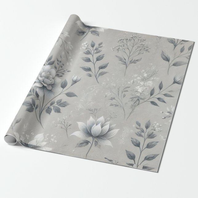 Vintages Blumenmuster im rustikalen grauen Hinterg Geschenkpapier (Ungerollt)