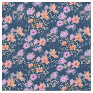Vintages Blumenmuster in Navy Blue und Blush Pink Stoff
