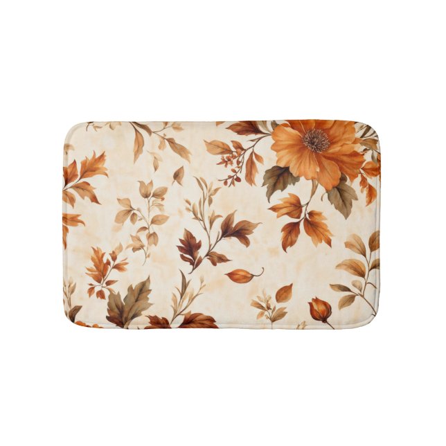 Vintages Blumenmuster in Orangenorange Badematte (Vorderseite)