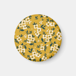 Vintages Blumenmuster, kleine weiße Blume. Magnet