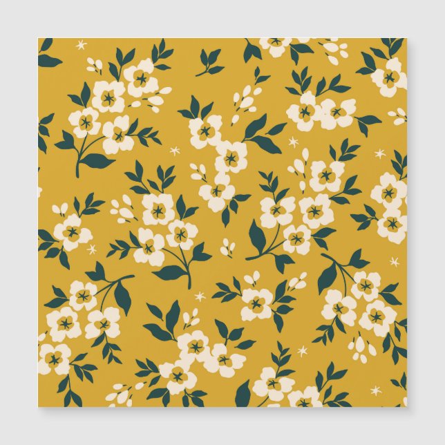 Vintages Blumenmuster, kleine weiße Blume. Magnetkarte (Vorderseite)