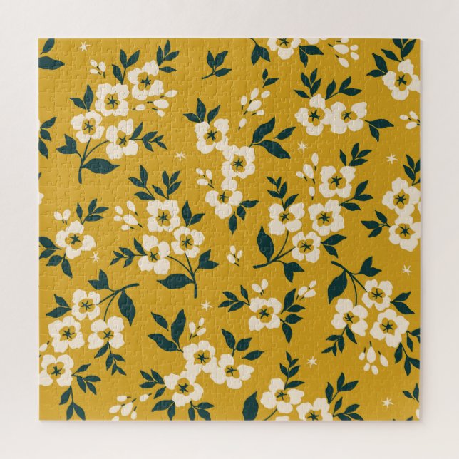 Vintages Blumenmuster, kleine weiße Blume. Puzzle (Vertikal)