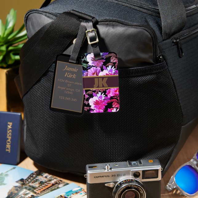 Vintages Blumenmuster, kundenspezifische Monogramm Gepäckanhänger (Vorderseite & Rückseite)