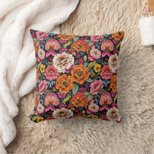 Vintages Blumenmuster mit fett schwarzen Farben Kissen