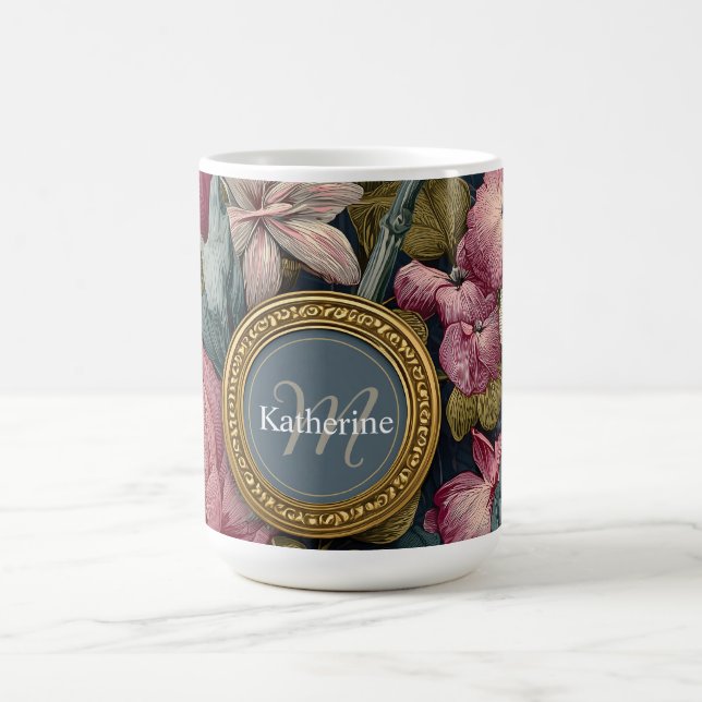 Vintages Blumenmuster mit Individuelle Name Kaffeetasse (Mittel)