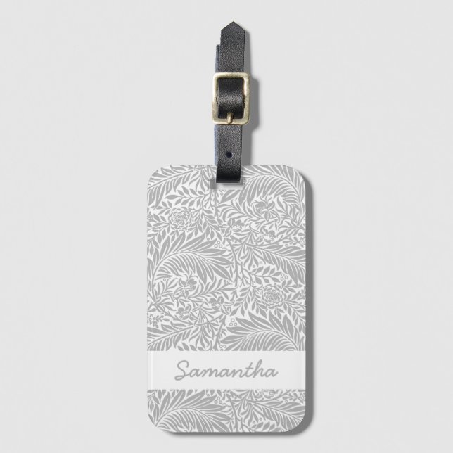 Vintages Blumenmuster Modernes Grau William Morris Gepäckanhänger (Vorderseite Vertikal)