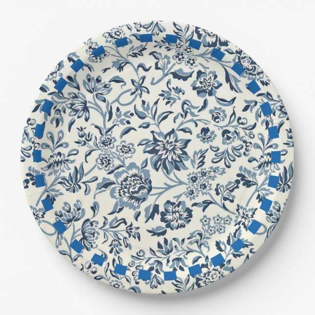 Vintages Blumenmuster Pappteller (Vorderseite)