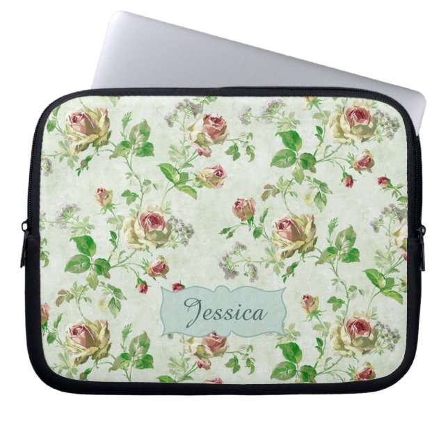 Vintages Blumenmuster Rosen Personalisiert Laptopschutzhülle (Vorderseite)