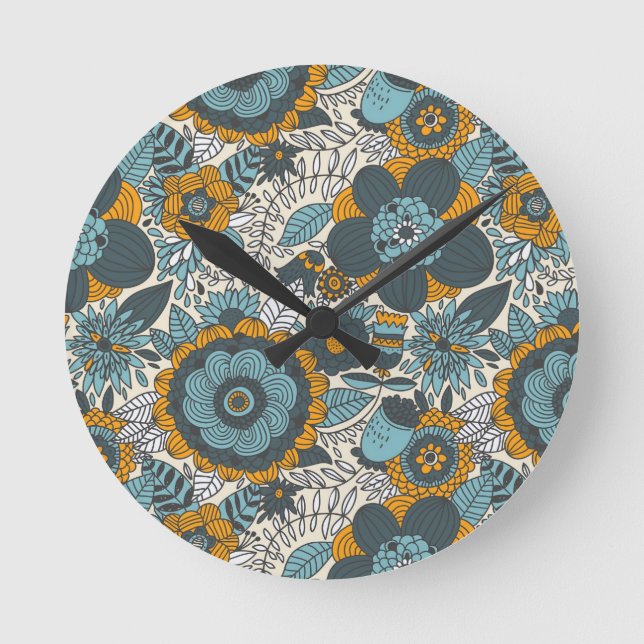 Vintages Blumenmuster Runde Wanduhr (Vorderseite)