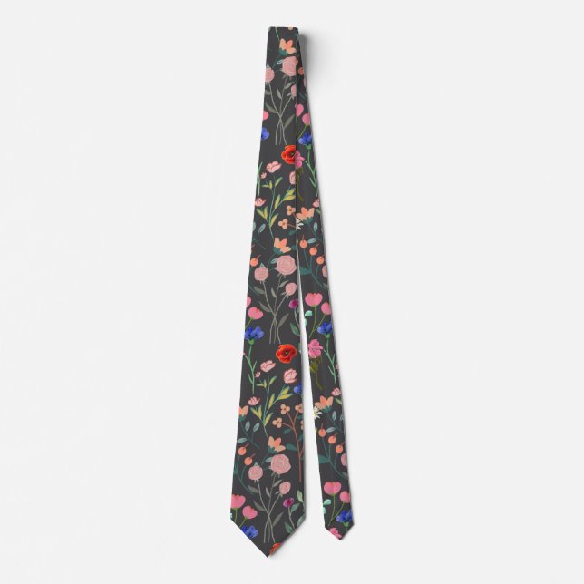 Vintages Blumenmuster VCFP2301. DGrey BG Krawatte (Vorderseite)