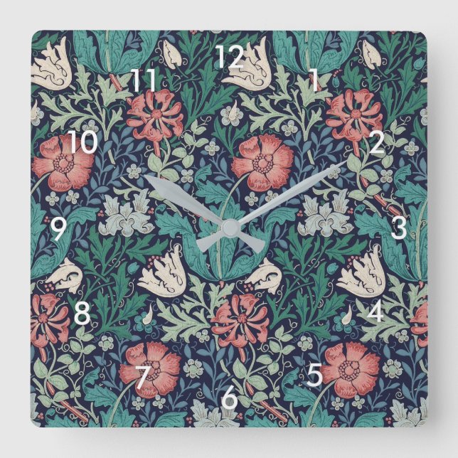 Vintages Blumenmuster, William Morris Quadratische Wanduhr (Vorderseite)