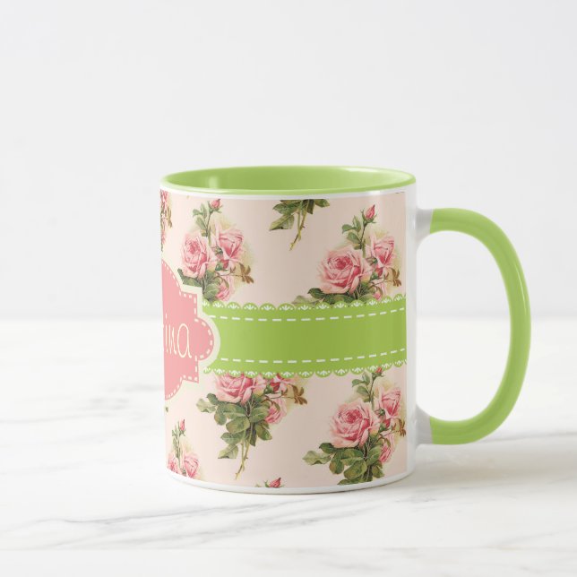 Vintages BlumenName-Rosa-Grün Tasse (Rechts)