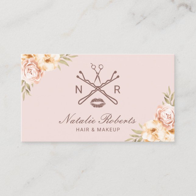 Vintages Blumensalon-Logo Rosa Visitenkarte (Vorderseite)