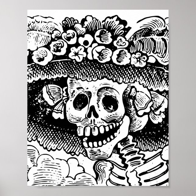 Vintages Blumenschädel Halloween Poster (Vorne)