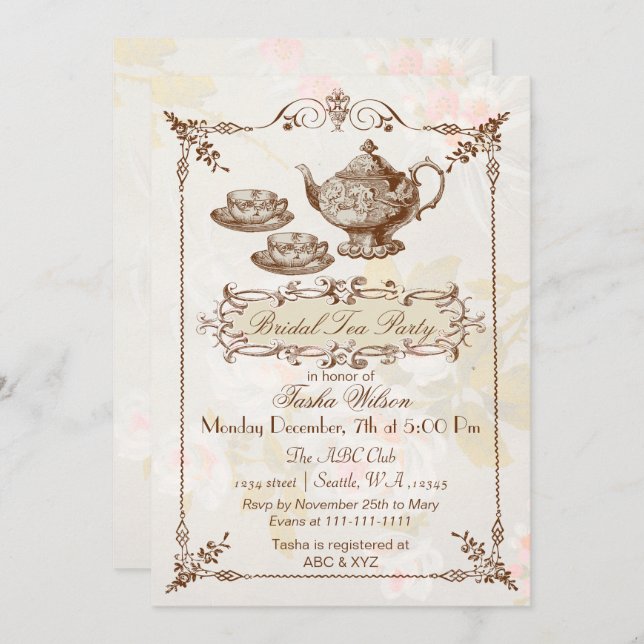 Vintages Blumentee-Party Brautparty Einladungen (Vorne/Hinten)