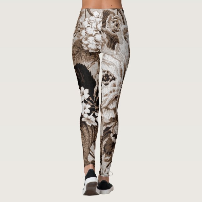 Vintages BlumenToile Gewebe No.1 Sepia-Browns Leggings (Rückseite)