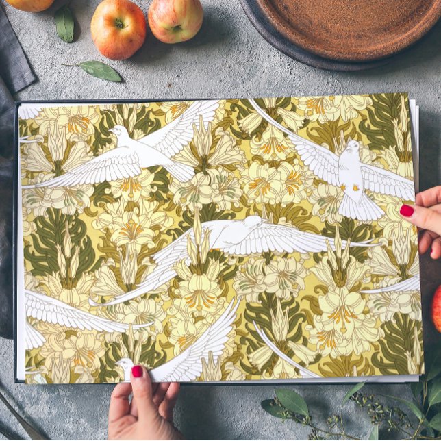 Vintages Blumenvogel-Grünes Jugendstil-Muster Geschenkpapier Set (Von Creator hochgeladen)