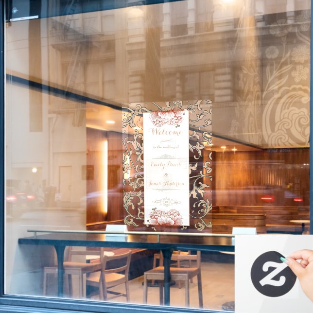 Vintages Blumenzierbanner Fensteraufkleber (Café-Fenster)