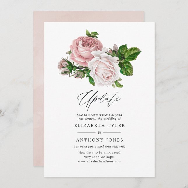 Vintages Blush Pink Floral Wedding Update Einladung (Vorne/Hinten)