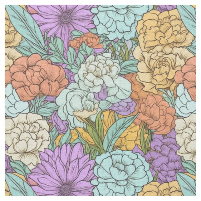 Vintages Boho Blumenmuster - Nahtlose Pastellgesta Stoff (Nahaufnahme)