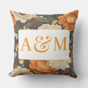 Vintages Boho-Floral-Muster mit Doppelmonogramm Kissen