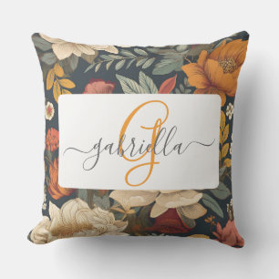 Vintages Boho-Floral-Muster mit Name und Monogramm Kissen