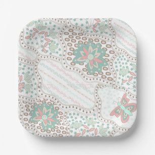 Vintages Boho Floral- und Butterfly-Muster Pappteller