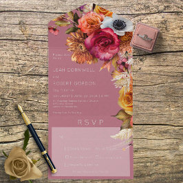 Vintages Boho Jewel & Pink Floral Dinner All In One Einladung
