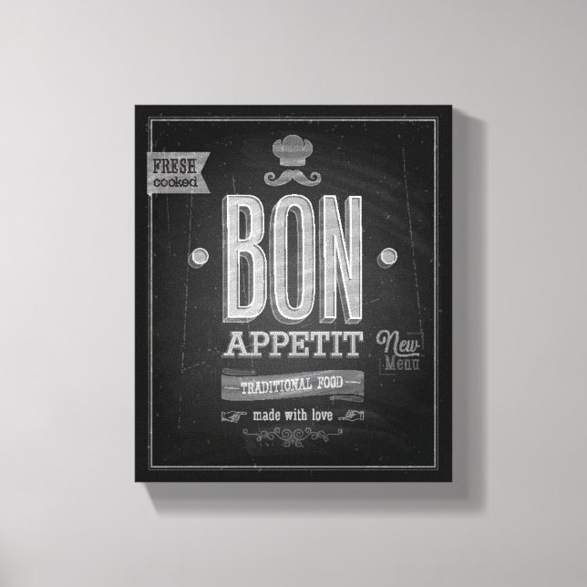 Vintages Bon Appetit Poster - Chalkboard Leinwanddruck (Vorderseite)