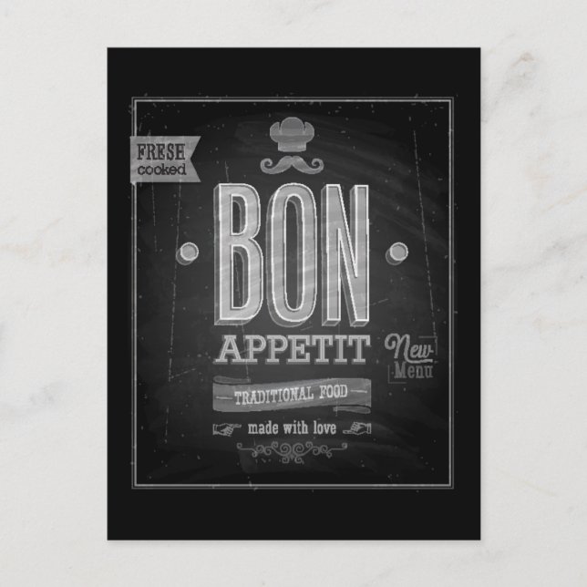 Vintages Bon Appetit Poster - Chalkboard Postkarte (Vorderseite)