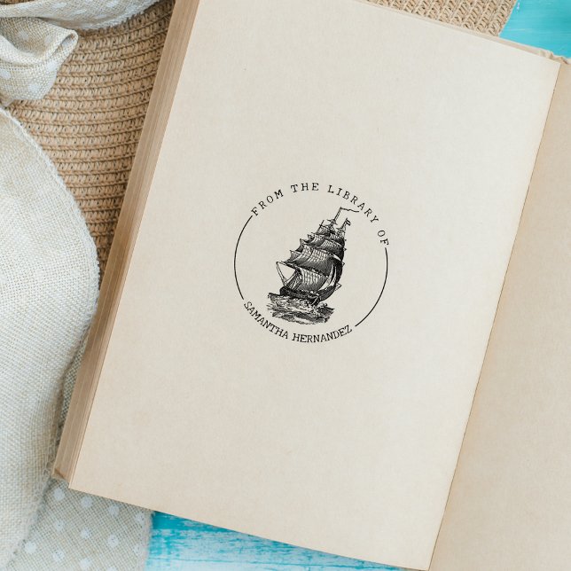 Vintages Boot aus der Bibliothek, Buch Gummistempel (Von Creator hochgeladen)