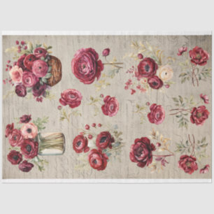 Vintages Bordeaux Ranunculus Blume altes Papier