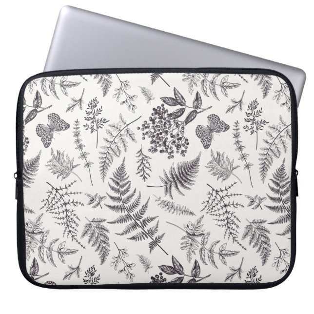 Vintages Botanik- und Schmetterlingsmuster Laptopschutzhülle (Vorderseite)