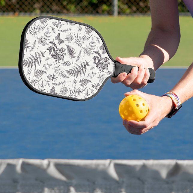 Vintages Botanik- und Schmetterlingsmuster Pickleball Schläger (InSitu)