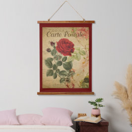 Vintages botanisches Band - Hintergrund der Rose Wandteppich Mit Holzrahmen