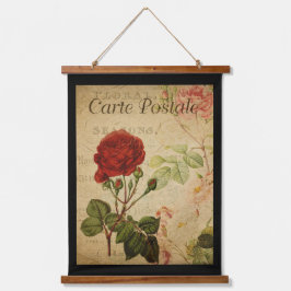 Vintages botanisches Band - Schwarzer Hintergrund  Wandteppich Mit Holzrahmen