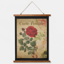 Vintages botanisches Band - Schwarzer Hintergrund  Wandteppich Mit Holzrahmen