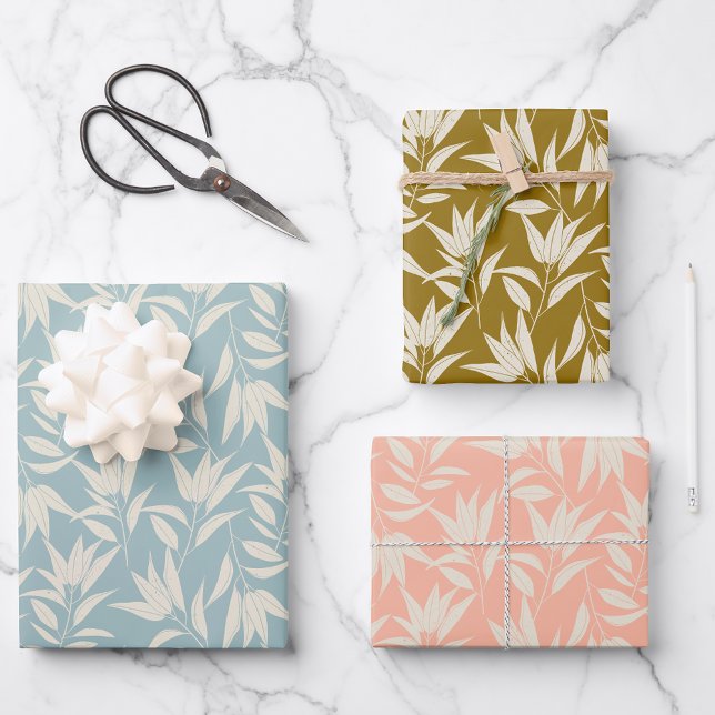 Vintages botanisches Blätterblatt Aquamariner Senf Geschenkpapier Set (Von Creator hochgeladen)