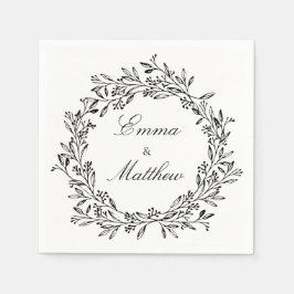 Vintages botanisches Blattwerk aus Schwarz und Wei Serviette