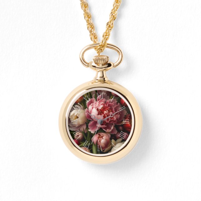 Vintages Botanisches Blumengestein Armbanduhr (Vorderseite)