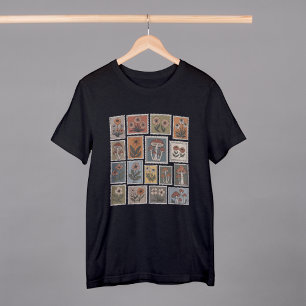 Vintages botanisches Briefmarke T-Shirt mit Blume