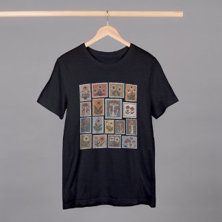 Vintages botanisches Briefmarke T-Shirt mit Blume