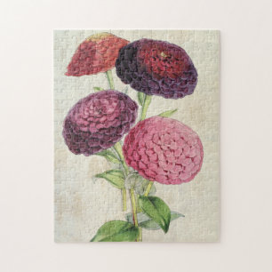 Vintages botanisches Doppelstockbecken Lila Zinnia Puzzle