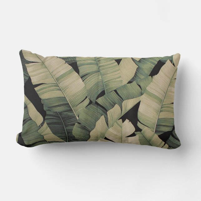 Vintages botanisches Druckbananenblatt Lendenkissen (Vorderseite)