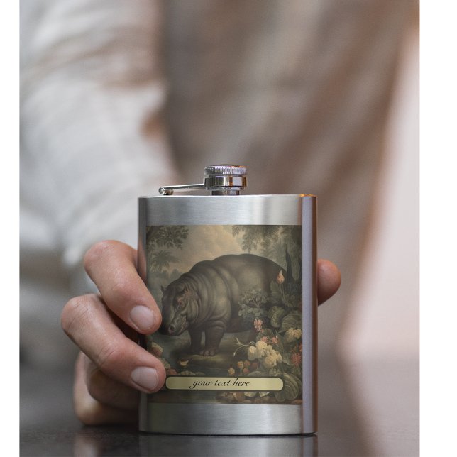Vintages botanisches Hippo, anpassbar Flachmann (Von Creator hochgeladen)