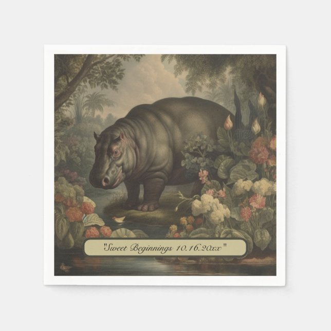 Vintages botanisches Hippo, anpassbar Serviette (Vorderseite)