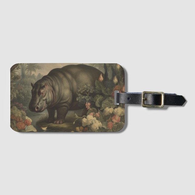 Vintages botanisches Hippo Gepäckanhänger (Vorderseite (Horizontal))