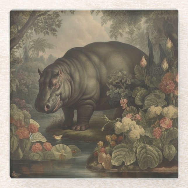 Vintages botanisches Hippo Glasuntersetzer (Vorderseite)