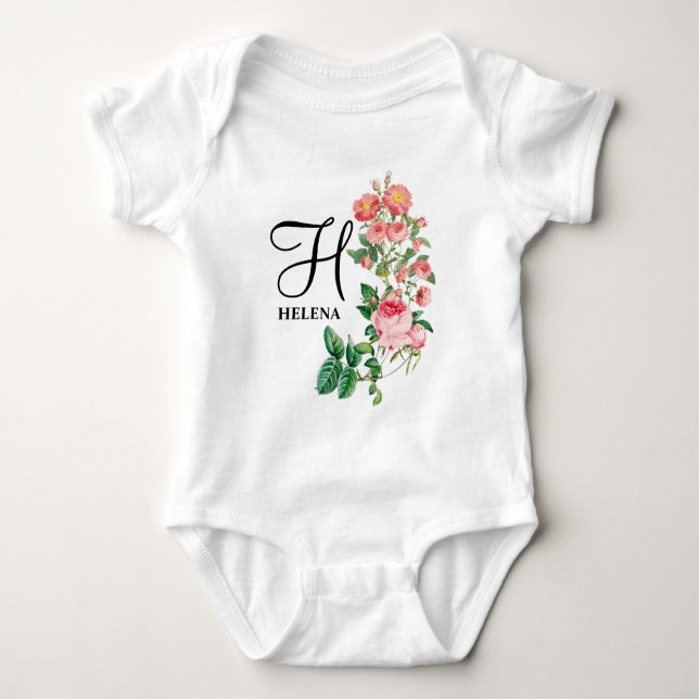 Vintages botanisches Monogramm Baby Strampler (Vorderseite)