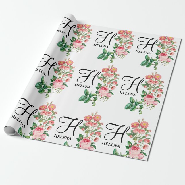 Vintages botanisches Monogramm Geschenkpapier (Ungerollt)